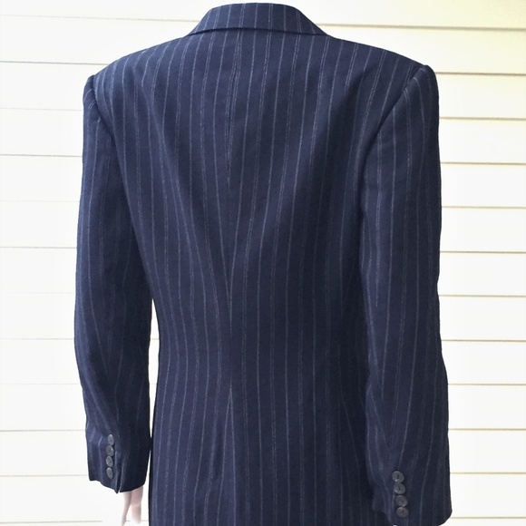 Ralph Lauren pinstriped blazer navy wool blend 4 - Picture 2 of 8